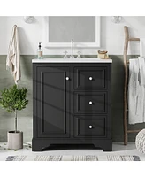 30-Inch bathroom vanity cabinet with ceramic basin