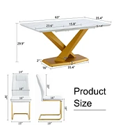 Streamdale Furniture Table and chair set, The table is equipped with a marble patterned Mdf tabletop and gold table legs.Dining chairs