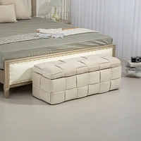 Storage Ottoman, Bedroom End Bench, Upholstered Fabric Storage Ottoman with Safety Hinge, Entryway Padded Footstool, Ottoman Bench for Living Room & B