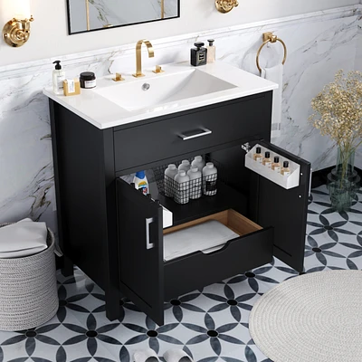30-Inch Bathroom Vanity with Ceramic Sink and Ample Storage