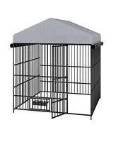 Streamdale Furniture Large Dog Kennel Outdoor Pet Pens Dogs Run Enclosure Animal Hutch Metal Coop Fence with Roof Cover(6.6'L x 6.6'W x 6.4'H)