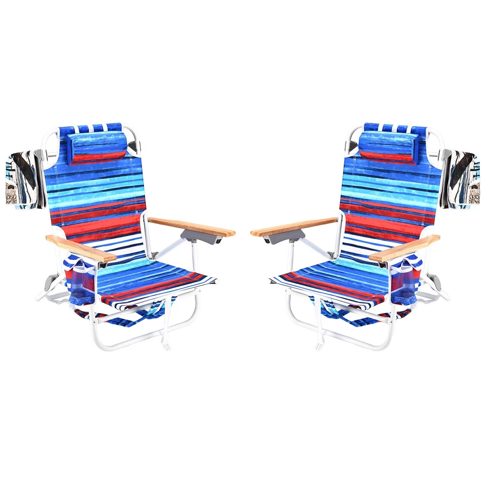 Streamdale Furniture 2PCS Backpack Beach Chairs for Adults Beach towel backpack beach chairs for adults 5 position chair with pouch folding lightweigh