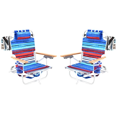 Streamdale Furniture 2PCS Backpack Beach Chairs for Adults Beach towel backpack beach chairs for adults 5 position chair with pouch folding lightweigh