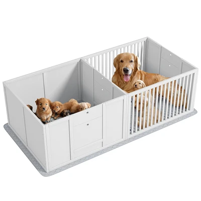 Streamdale Furniture Whelping Box for Dogs, Dog Whelping Box with Waterproof Pee Pad & Adjustable Door for Small, Medium & Large Breed Dogs, 65" x 31.