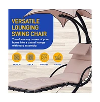 SereneLife Hanging Curved Steel Chaise Lounge Chair with Canopy, Built-in Pillow