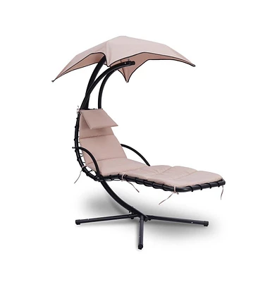 SereneLife Hanging Curved Steel Chaise Lounge Chair with Canopy, Built-in Pillow