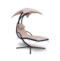 SereneLife Hanging Curved Steel Chaise Lounge Chair with Canopy, Built-in Pillow