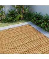 Simplie Fun Pcs Interlocking Deck Tiles Striped Pattern, 12" x 12" Square Yellow Acacia Hardwood Outdoor Flooring for Patio, Bancony, Pool Side