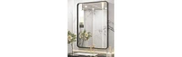 gaomon Black Metal Framed Bathroom Mirror for Wall, 24X32 Inch Rounded Rectangle Mirror, Matte Black Bathroom Vanity Mirror, Environmentally Friendly