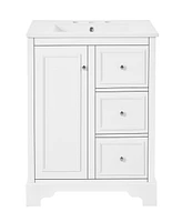 30-Inch bathroom vanity cabinet with ceramic basin, 3 drawers and adjustable shelves