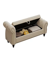 Streamdale Furniture 64.5" Bed Bench for Bed Room Nails Tufted Chaise of Lounge with Storage Velvet Upholstery Beige