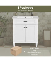 30-inch bathroom vanity with ceramic basin, soft close door and adjustable shelves