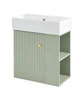 Simplie Fun 21.6 inch Modern Floating Bathroom Vanity with Ceramic Basin - Perfect for Small Bathrooms, Right side storage