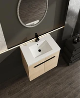 Oak 30 Inch Bathroom Vanity with resin Countertop Sink, 2 Doors Bathroom Cabinet Set