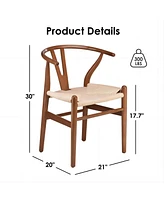 Streamdale Furniture Wishbone Chairs for Dining Room, Soild Wood Weave Dining Chair, Armchair, Fully Assembled, Set of 2