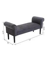 52" End of Bed Bench, Linen Upholstered Ottoman Bench, Bedroom Entryway Bench With Armrests, Dark Gray