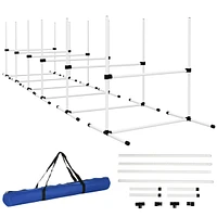 6 Piece Dog Agility Training Equipment for Dog Agility Course with Adjustable Height Jump Bars, Included Carry Bag, & Displacing Top Bar, White