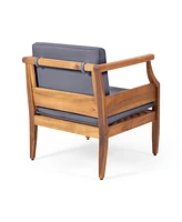 Simplie Fun Aston Acacia Wood Outdoor Club Chairs With Cushions - Teak + Dark Gray