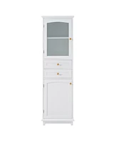63" Tall Bathroom Storage Cabinet with Glass Doors, Free-Standing, Two Drawers, and Adjustable Shelves, Mdf Board
