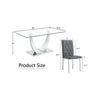 Streamdale Furniture Table and chair set, modern dining table, tempered glass tabletop and silver