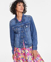 On 34th Womens Denim Trucker Jacket Floral Midi Dress Drop Earrings Low Top Sneakers Created For Macys