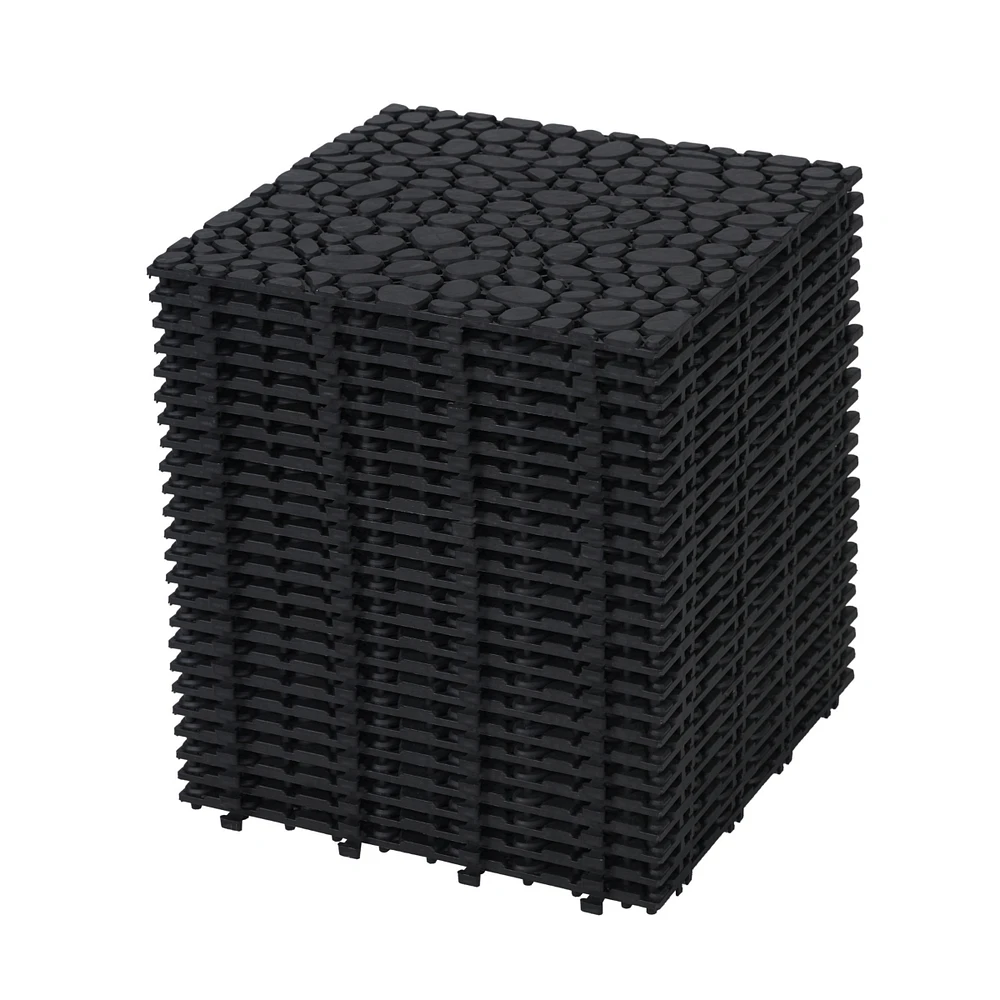 Simplie Fun 12 x 12 Inch Black Interlocking Deck Tiles Plastic Waterproof Outdoor All Weather Anti