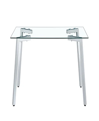 Simplie Fun Sleek Glass Dining Table for 4 with Durable Metal and Wood Legs