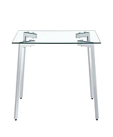 Simplie Fun Sleek Glass Dining Table for 4 with Durable Metal and Wood Legs