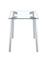 Simplie Fun Sleek Glass Dining Table for 4 with Durable Metal and Wood Legs