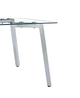 Simplie Fun Sleek Glass Dining Table for 4 with Durable Metal and Wood Legs