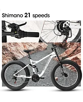 Simplie Fun 26 inch Mountain Bike, Full-Suspension 21 Speeds Drivetrain with Disc-Brake Mtb Bicycle, 264" Fat tire Bike for Men