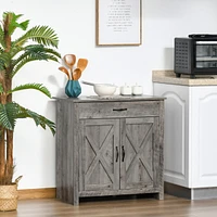 Farmhouse Sideboard Buffet Cabinet, Barn Door Style Kitchen Cabinet, 32" Accent cabinet for Kitchen, Living Room or Entryway, Gray Wash