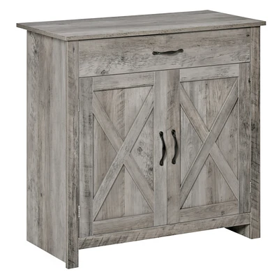 Farmhouse Sideboard Buffet Cabinet, Barn Door Style Kitchen Cabinet, 32" Accent cabinet for Kitchen, Living Room or Entryway, Gray Wash