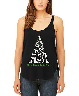 La Pop Art Women's Here Comes Santa Paws Premium Word Flowy Tank Top