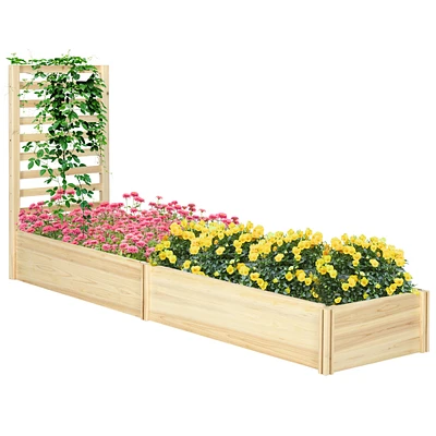 Simplie Fun Raised Garden Bed with Trellis and 2 Compartments, 43 Inch Wooden Planter Box Kit for Outdoor Plants, Vegetables, Flowers, Herbs Climbing,