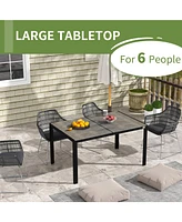 Outdoor Dining Table for 6 People, Aluminum Rectangular Patio Table with Faux Wood Tabletop for Backyard, Lawn, Balcony, Poolside, 55" x 35.5