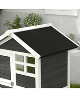 Simplie Fun 48" Wooden Rabbit Hutch Bunny Cage with Waterproof Asphalt Roof, Fun Outdoor Run, Removable Tray and Ramp, Grey
