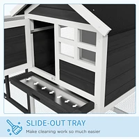 Simplie Fun 48" Wooden Rabbit Hutch Bunny Cage with Waterproof Asphalt Roof, Fun Outdoor Run, Removable Tray and Ramp, Grey