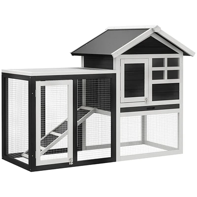 Simplie Fun 48" Wooden Rabbit Hutch Bunny Cage with Waterproof Asphalt Roof, Fun Outdoor Run, Removable Tray and Ramp, Grey