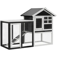 Simplie Fun 48" Wooden Rabbit Hutch Bunny Cage with Waterproof Asphalt Roof, Fun Outdoor Run, Removable Tray and Ramp, Grey