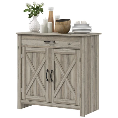 Farmhouse Sideboard Buffet Cabinet, Barn Door Coffee Bar Cabinet with Drawer and Adjustable Shelf, Kitchen Cabinet for Living Room, Entryway, Gray Was