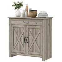 Farmhouse Sideboard Buffet Cabinet, Barn Door Coffee Bar Cabinet with Drawer and Adjustable Shelf, Kitchen Cabinet for Living Room, Entryway, Gray Was