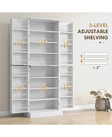 65" Kitchen Pantry Cabinet, Modern Storage Cabinet with Doors and Shelves, Freestanding Cupboard for Dining Room, White