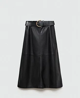 Mango Women's Leather Effect Midi Skirt