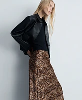 Mango Women's Leopard-Print Satin Skirt