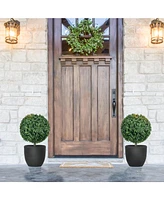 1.3' (15.7") Artificial Boxwood Topiary Trees with Ground Stake, Uv Resistant Set of 2 Ball Shaped Trees, Indoor Outdoor Fake Plants for Home Off