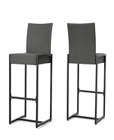 Simplie Fun Elegant Outdoor Wicker Barstools With Durable Iron Frame