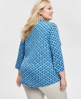 Jm Collection Women's Print V-Neck 3/4-Sleeve Top, Exclusively at Macy's