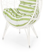 Simplie Fun Chic Teardrop Chair: Faux Rattan Weave, Plush Cushion, Abstract Mesh