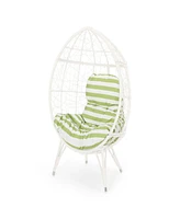 Simplie Fun Chic Teardrop Chair: Faux Rattan Weave, Plush Cushion, Abstract Mesh